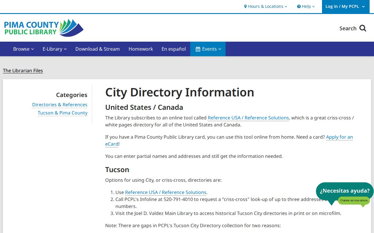 Sahuarita city directory guide from Pima County Public Library