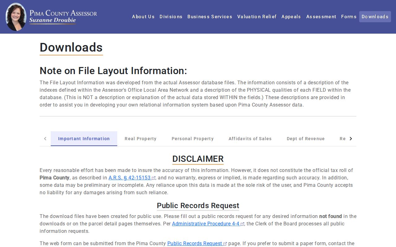 Sahuarita previous residents Assessor property history data downloads