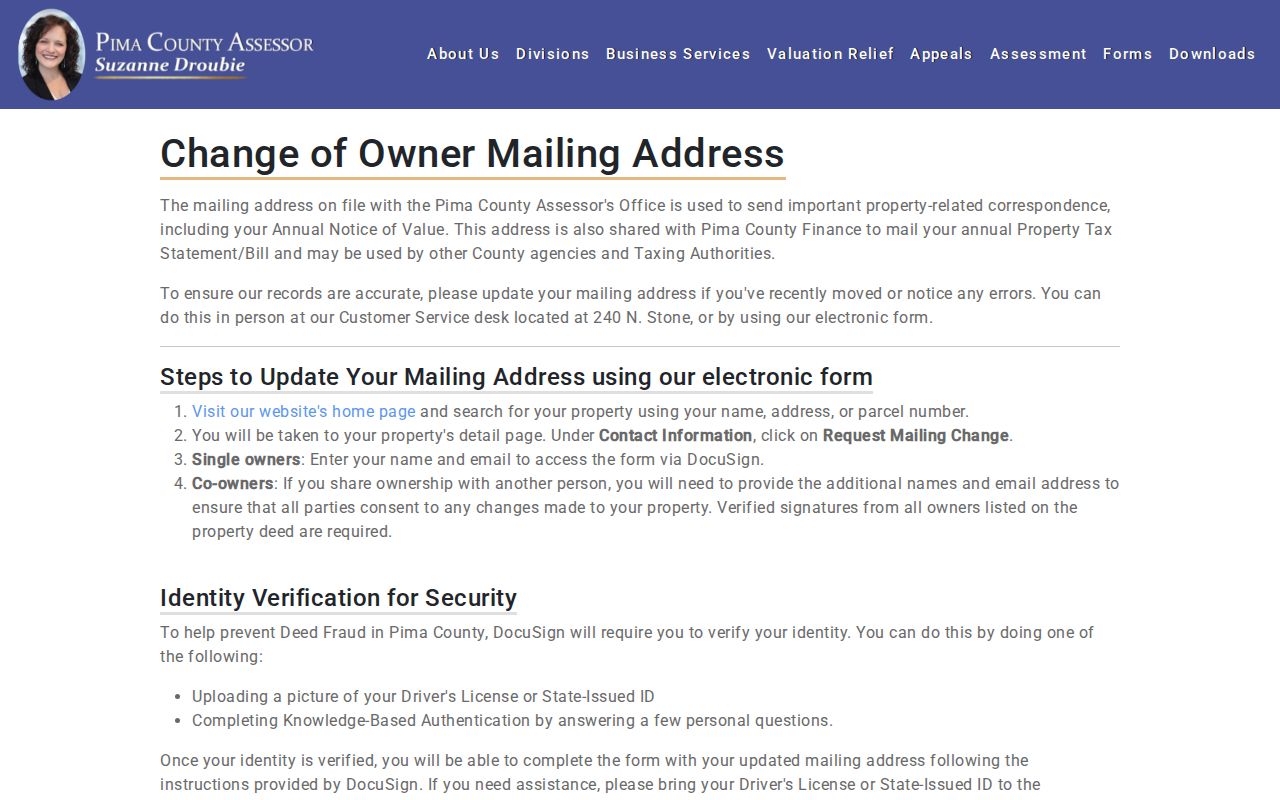 Sahuarita past residents research using Assessor mailing address guidance