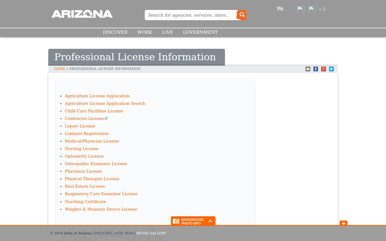 Sahuarita resident lookup Arizona professional license directory