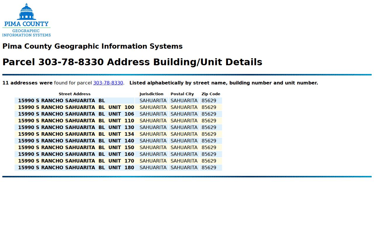 Sahuarita street directory multi-unit parcel example