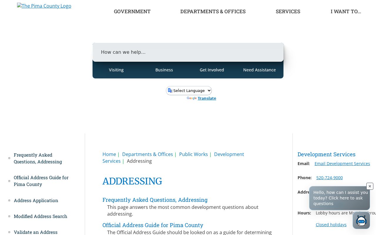 Sahuarita street directory Pima County addressing resources